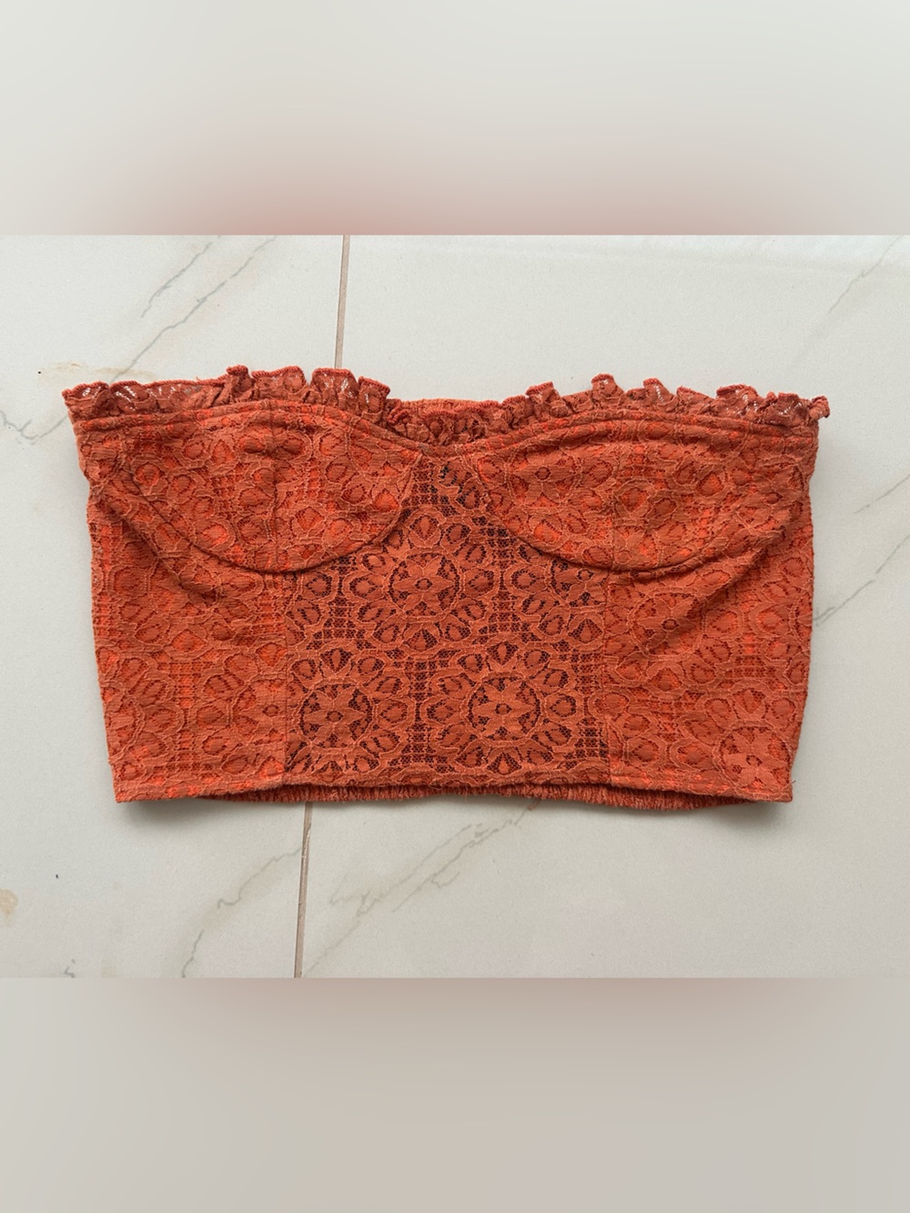 Rust Orange Lace Bandeau Crop Top